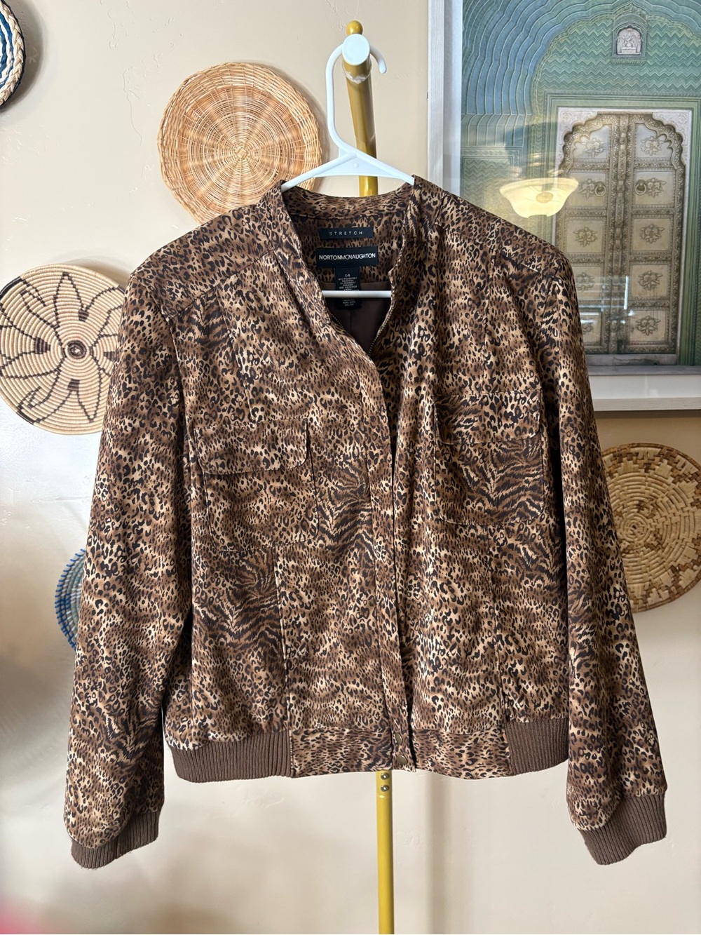 Norton McNaughton Brown Leopard-Print Bomber Jacket